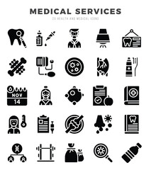 MEDICAL SERVICES Icons Pack. Glyph icons set. Glyph icon collection set. Simple vector icons.