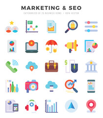 Marketing & Seo icons Pack. Flat icons set. Marketing & Seo collection set. Simple vector icons.