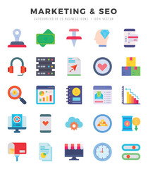 Set of Marketing & Seo Icons. Simple Flat art style icons pack. Vector illustration.