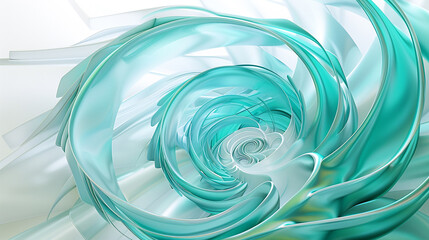 Aqua and turquoise 3D spiral, refreshing water theme on white.