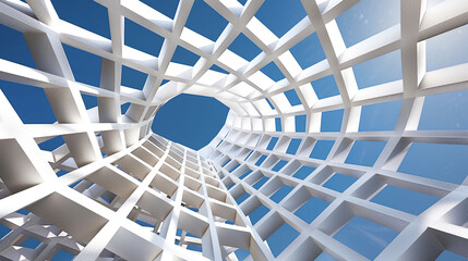 Obraz premium White geometric cubes sprawling against deep blue sky.