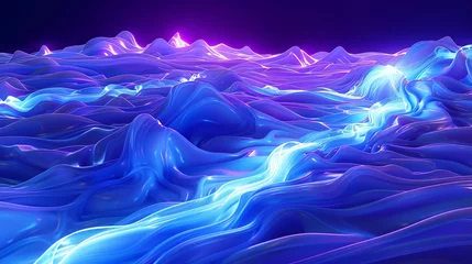 Zelfklevend Fotobehang Energetic purple light pierces through oceanic forms in a vibrant waterscape. © Ijaz