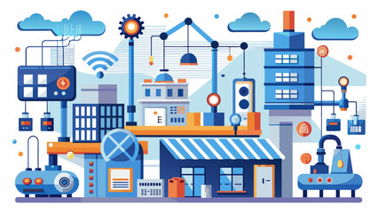 f-brica-com-linhas-de-produ--o-automatizadas--sens © Vector illustration