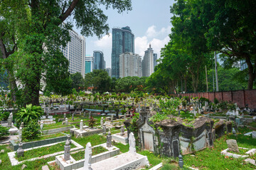 Jalan Ampang Muslim Cemetery,in the heart of KL City,overlooked by tall modern buildings,Kuala...
