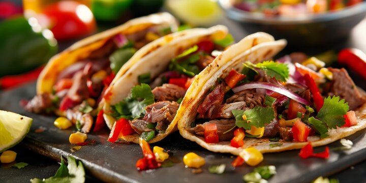 Contemporary styled beef tacos loaded with vibrant veggies and meat, promising a burst of fresh flavors in one