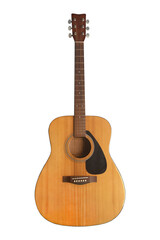 Cutout of a brown wooden acoustic guitar isolated transparent png