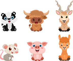 Fototapeta premium Cute Baby Animals Cartoon Characters. Vector Flat Design Collection Set Isolated On Transparent Background
