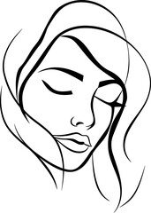 Woman face boho abstract lines silhouette in black color. Vector template design art.