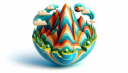 Earth Day: 3D Mountain Echo Watercolor Icon Symbolizing the Grandeur of Earth, Ideal for Wallpaper and Greeting Cards