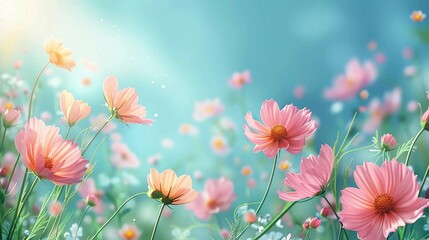Nature background with pink cosmos flowers - Powered by Adobe