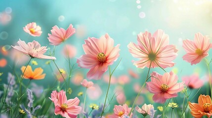 Fototapeta na wymiar Nature background with pink cosmos flowers