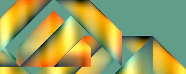 Vibrant colorfulness is displayed in a geometric pattern of yellow and orange triangles on a green background. The symmetry and closeup details enhance the artistry of the design