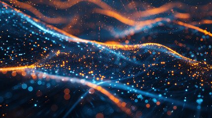 Digital Background Dynamic Blue and Orange Technology, AI, Data, Graphics 