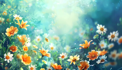 Fototapeta na wymiar Beautiful floral summer background. Generative ai art design.