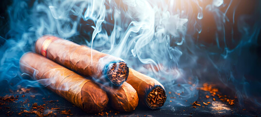 Cuban cigar with smoke background. Generative ai design concept art. - obrazy, fototapety, plakaty