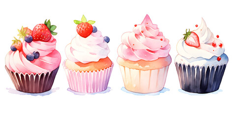 Cupcakes, watercolor painting, Generative AI