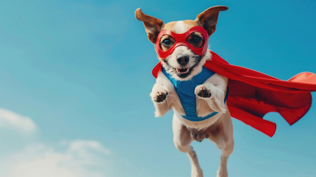 dog with red cloak, superhero dog