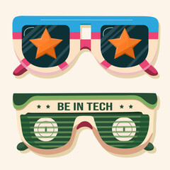 Seamless 90's pattern with striped sunglasses, vector background