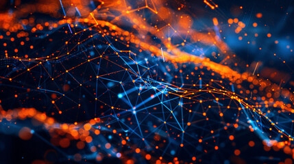 Digital Background Dynamic Blue and Orange Technology, AI, Data, Graphics 