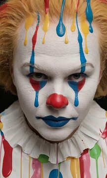 clown en peinture multicolore