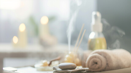 Aroma sticks for relaxation, cozy home decor, aromatherapy concept - obrazy, fototapety, plakaty