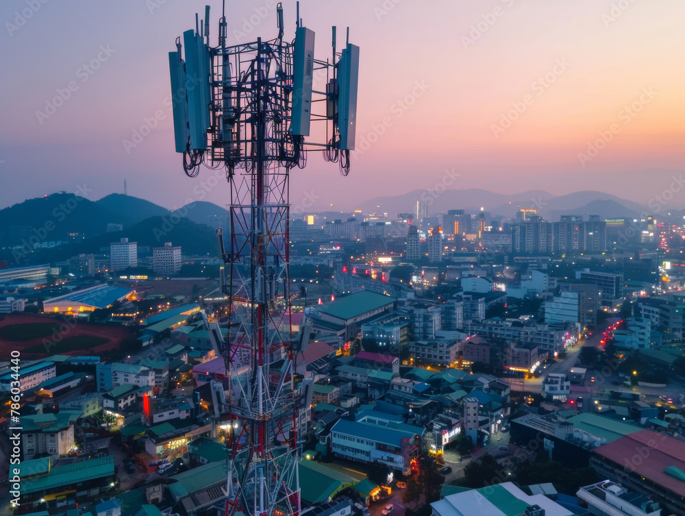 Aufkleber 5g global network technology communication antenna tower for wireless high speed internet. future pr