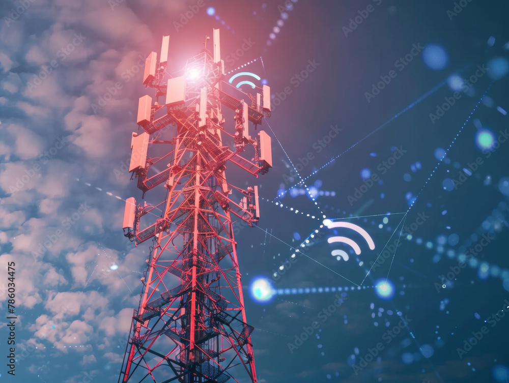 Poster 5g global network technology communication antenna tower for wireless high speed internet. future pr