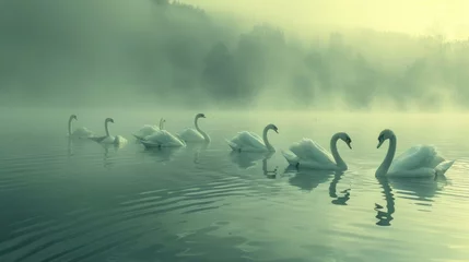 Foto op Plexiglas A group of silent swans swimming on the lake © 2rogan