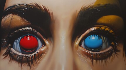 The dichotomy between truth and illusion through art, depicting the choice between red pill or blue pill - obrazy, fototapety, plakaty