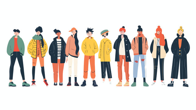 Fashionable group of male and female cartoon characte