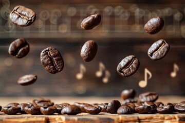 A bunch of coffee beans flying through the air