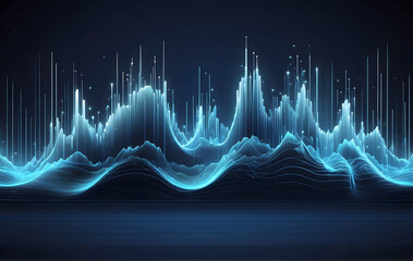 Waveform on a blue background design, broadcasting or podcasting banner
