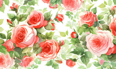 Red roses pattern, watercolor painting, Generative AI
