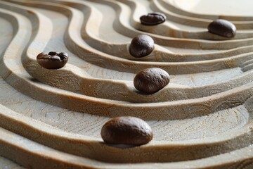 A close up of coffee beans on a wooden surface - Powered by Adobe