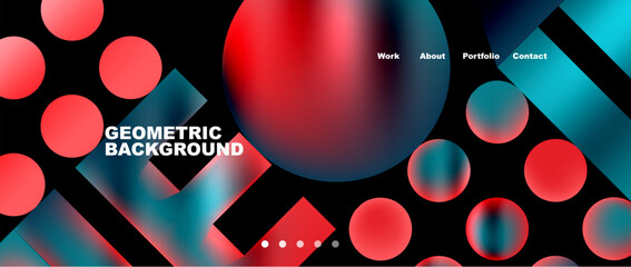 a geometric background with red and blue circles and squares on a black background . High quality