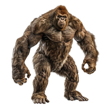 Gigantopithecus ape on transparent background. Ice age megafauna and extinct animals concept. Digital illustration for children, school, study, aid, elements for design 