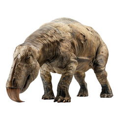 Fototapeta premium Uintatherium on transparent background. Ice age megafauna and extinct animals concept. Digital illustration for children, school, study, aid, elements for design 