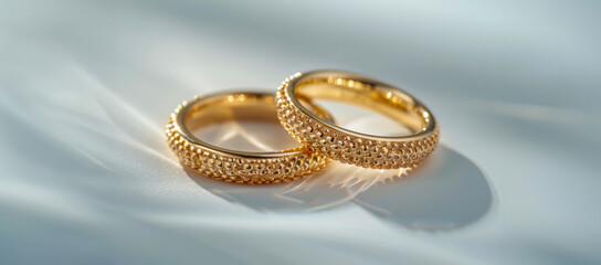Two gold rings with a diamond pattern on them