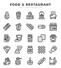 Food and Restaurant Icons Pack. Lineal icons set. Lineal icon collection set.