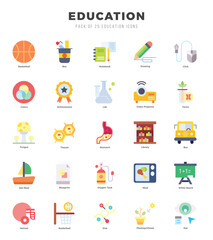 Collection of Education 25 Flat Icons Pack.