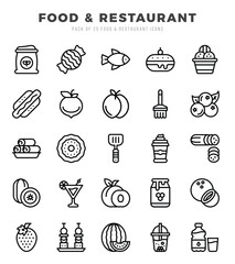 Set of Food and Restaurant Icons. Simple Lineal art style icons pack.