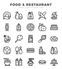 Set of Lineal Food and Restaurant Icons. Lineal art icon. Vector illustration