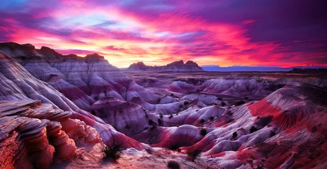 Papier Peint photo Lavable Tailler Sunset over the Badlands National Park, panoramic layout. Generative Ai