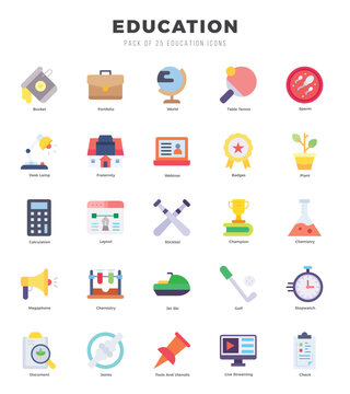 Education Icons Pack. Flat icons set. Flat icon collection set.