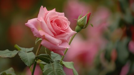 Fototapeta premium Appreciating the exquisite charm of a pink rose