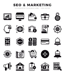 SEO & Marketing Icons bundle. Lineal Filled style Icons. Vector illustration.