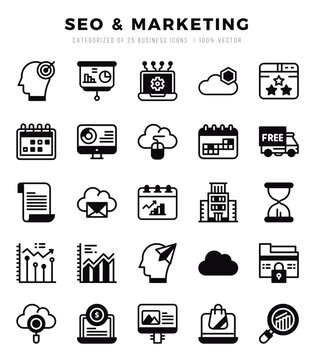 Collection of SEO & Marketing 25 Lineal Filled Icons Pack.