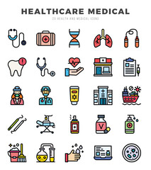 HEALTHCARE MEDICAL Lineal Color icons collection. 25 icon set in a Lineal Color design.