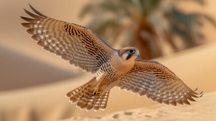 Fototapeta premium A majestic falcon in action flying towards the lens of the camera
