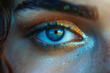 A scene depicting the application of a vibrant, metallic eyeshadow for a bold evening look, the colo